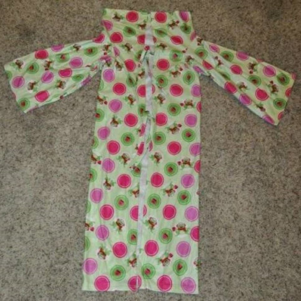 Girls Frog Robe Blanket Ages 3-6 Wearable Fleece Sleeves Holiday Green Wrappie